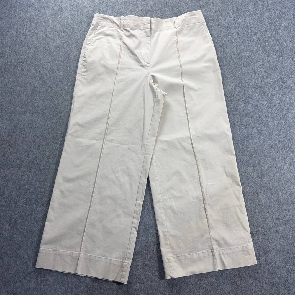 LOFT Womens 14P Beige Wide Leg Chino Pants Petite High Rise Front Seam Trousers